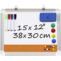 Pizarra Blanca Magnética con Corcho - Tablero de Pared 38x30cm + 1 Borrador Magnético- 4 Rotuladores Borrado en Seco- 4…